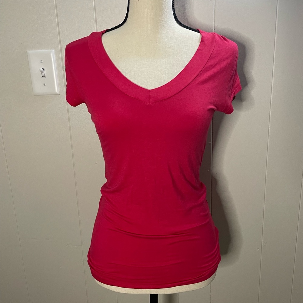 Mossimo Super Hot Pink V-Neck Stretchy Basic Tee